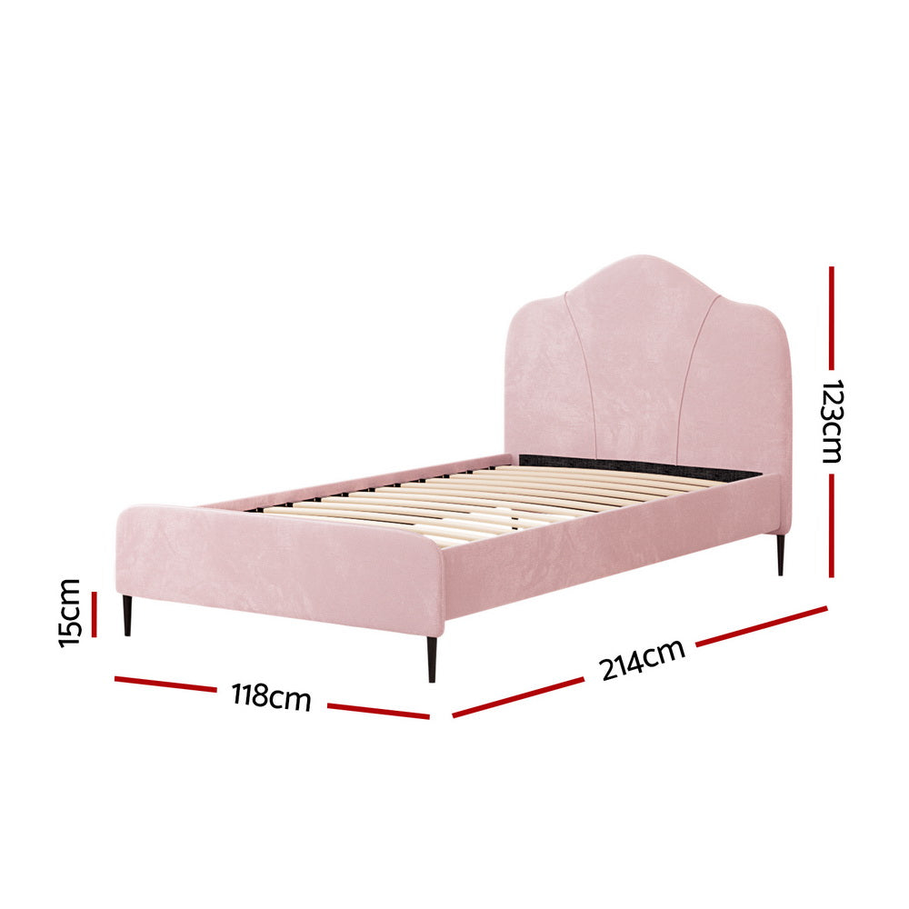 Artiss Bed Frame King Single Size Velvet Pink OLAN