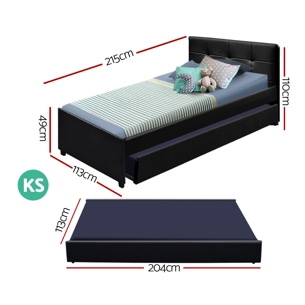 Trundle Bed Frame Wooden Bed King Single Size Base Daybed Mattress Wood Leather freeshipping - Awezingly