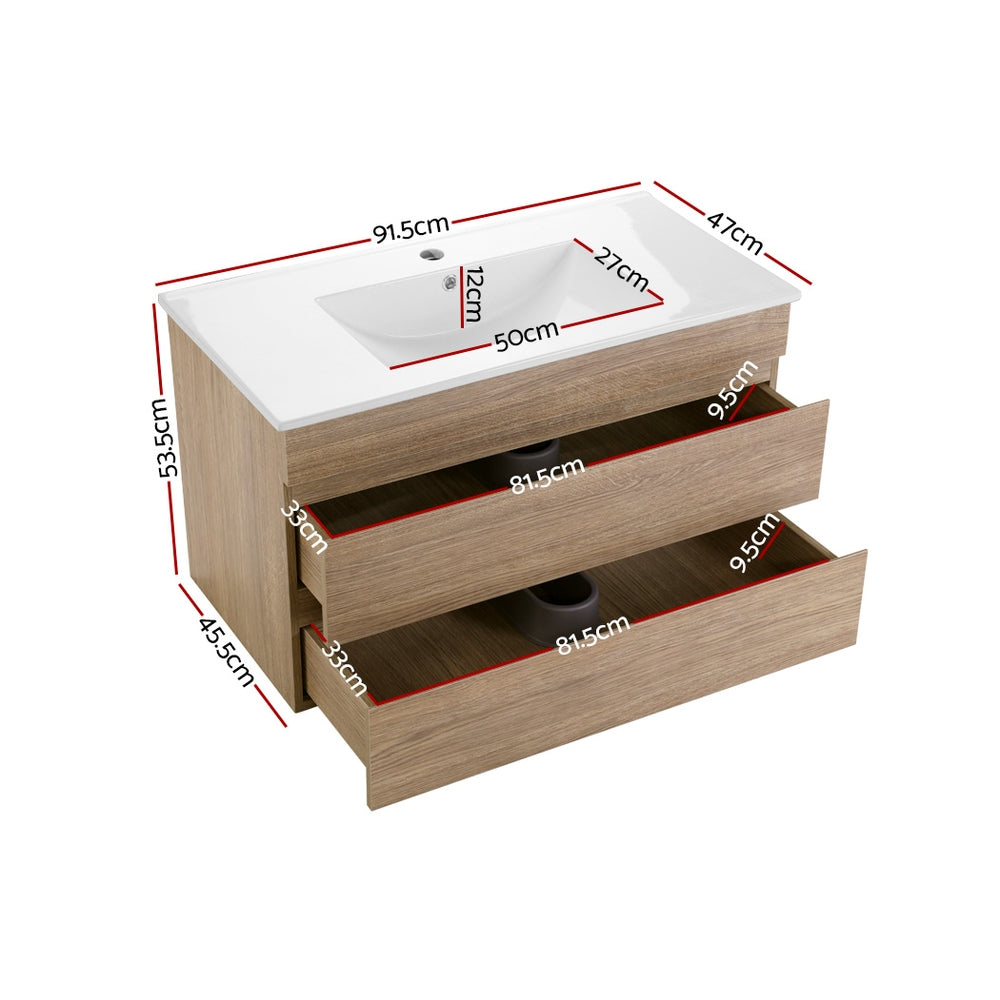 Cefito 900mm Bathroom Vanity Cabinet Wash Basin Unit Sink Storage Wall Mounted Oak White freeshipping - Awezingly