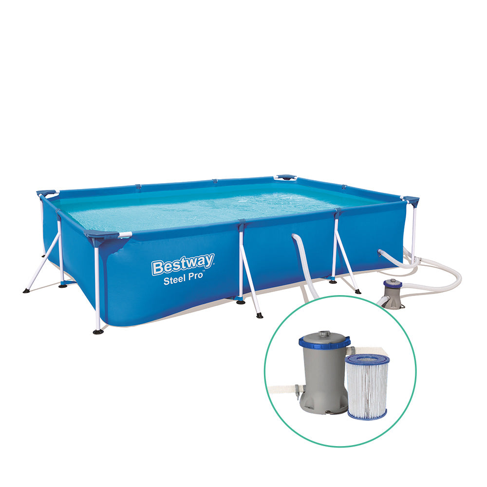 Bestway Swimming Pool Steel Frame Above Ground Rectangular Pool Filter Pump freeshipping - Awezingly