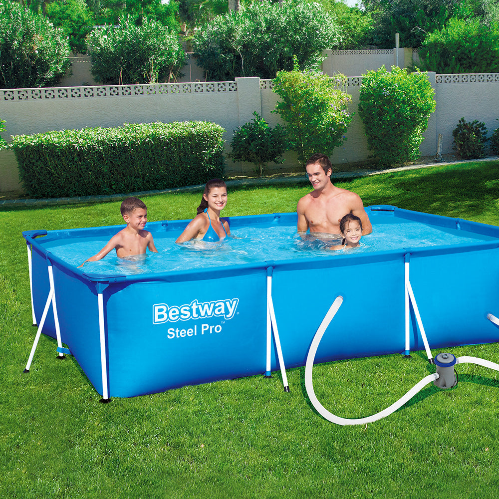 Bestway Swimming Pool Steel Frame Above Ground Rectangular Pool Filter Pump freeshipping - Awezingly