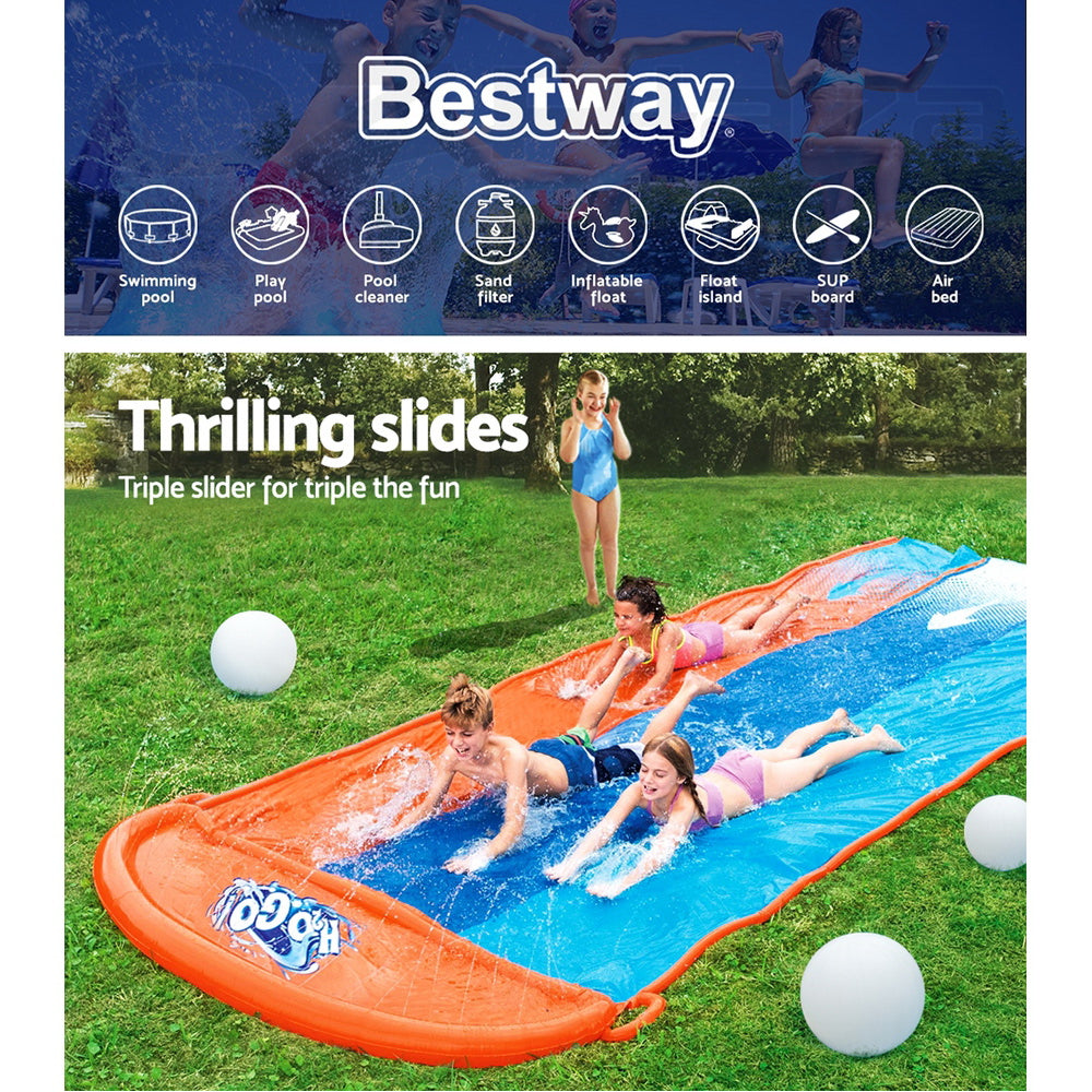 Bestway Water Slip And Slide Kids Inflatable Splash Toy Outdoor Triple 4.88M freeshipping - Awezingly