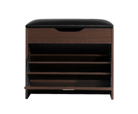 Artiss 3 Tier Shoe Cabinet Storage Stool Bench - Walnut freeshipping - Awezingly