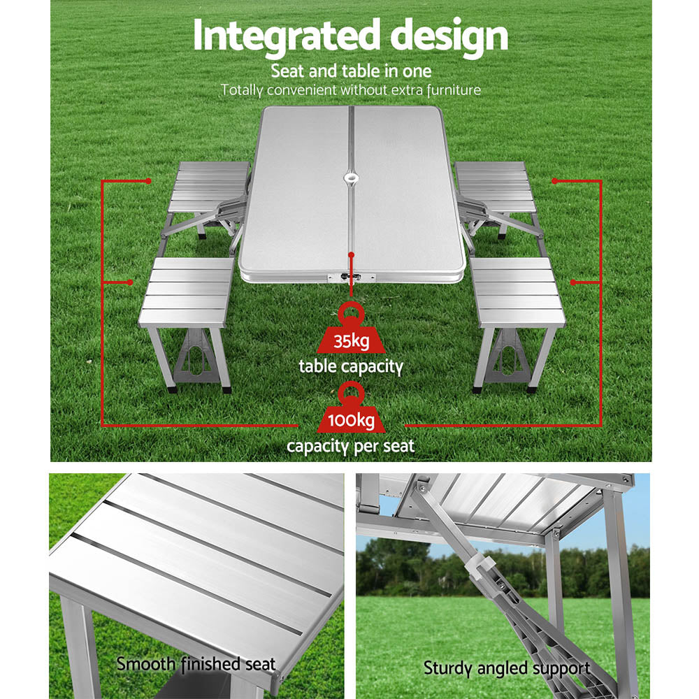 Weisshorn Camping Table with Chairs Folding Outdoor Picnic Beach BBQ 85CM