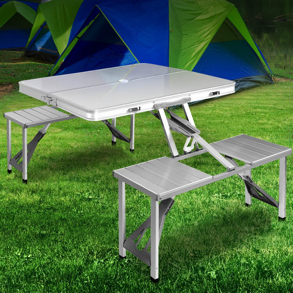 Weisshorn Camping Table with Chairs Folding Outdoor Picnic Beach BBQ 85CM