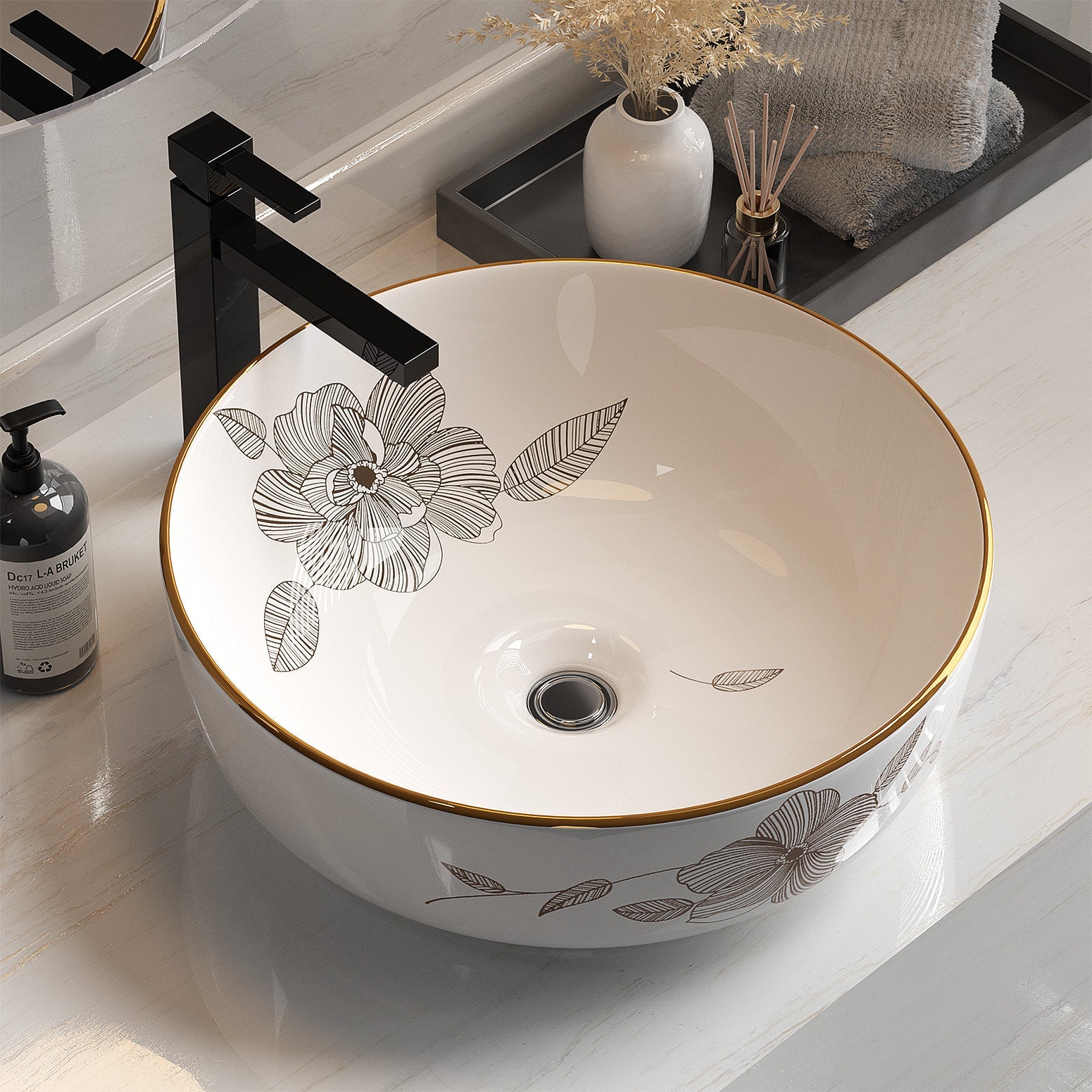 Cefito Bathroom Basin Ceramic Vanity Sink Hand Wash Bowl with Pattern 41x41cm