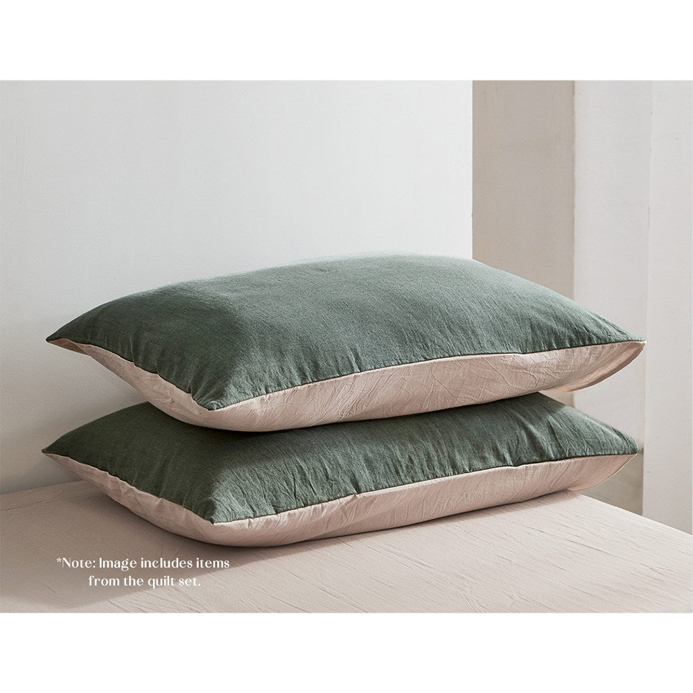 Cosy Club Sheet Set Cotton Sheets Single Green Beige