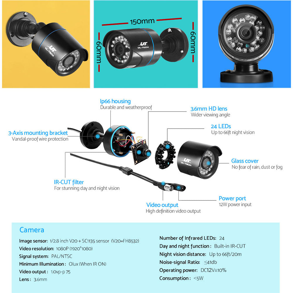 UL Tech 1080P 4 Channel CCTV Security Camera freeshipping - Awezingly