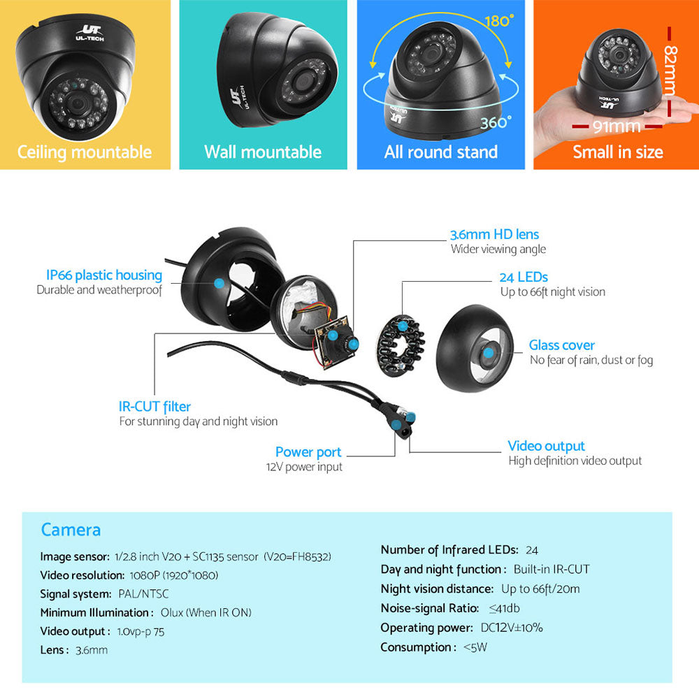 UL-tech CCTV Security Home Camera System DVR 1080P Day Night 2MP IP 4 Dome Cameras 1TB Hard disk freeshipping - Awezingly