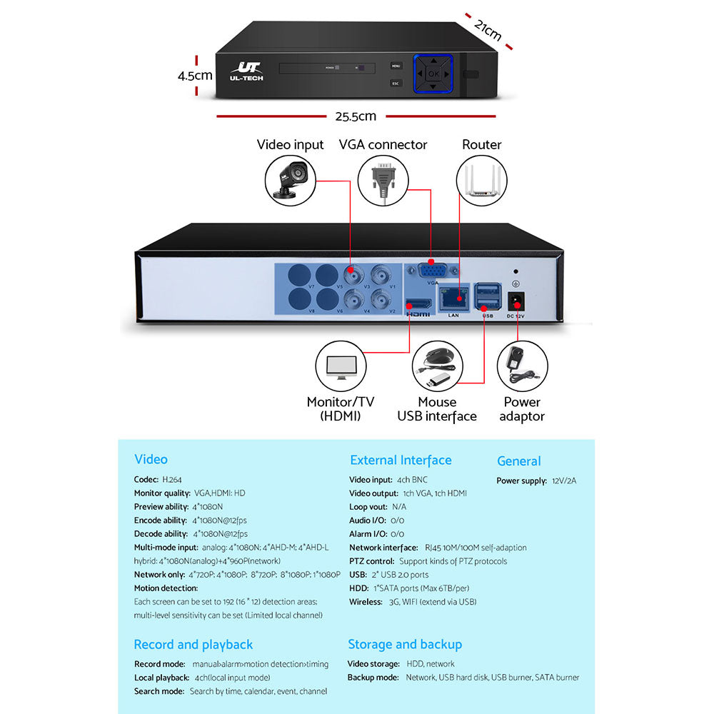 UL-tech Home CCTV Security System Camera 4CH DVR 1080P 1500TVL 1TB Outdoor Home freeshipping - Awezingly