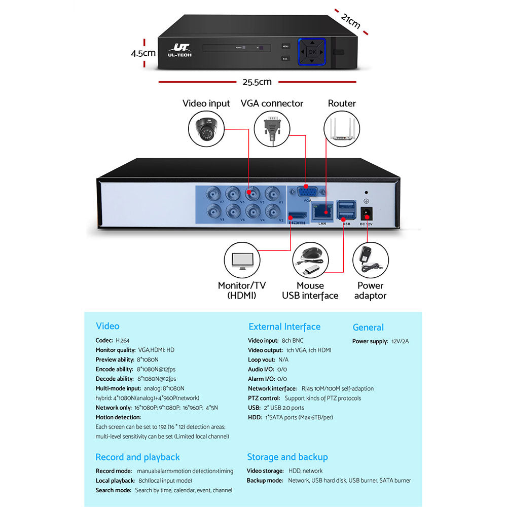 UL-tech CCTV Camera Security System Home 8CH DVR 1080P IP Day Night 4 Dome Cameras Kit freeshipping - Awezingly