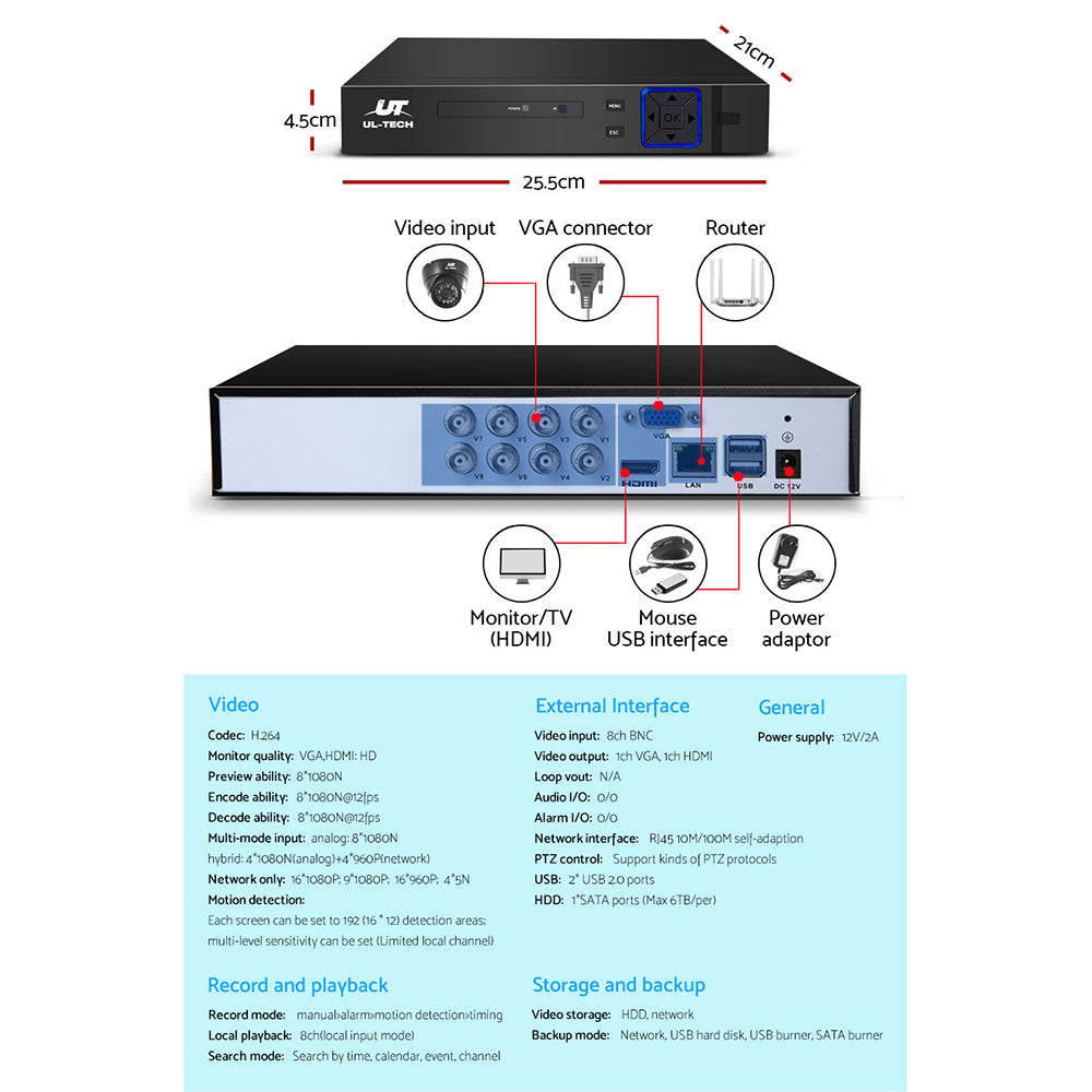 UL-tech CCTV Camera Security System Home 8CH DVR 1080P 4 Dome cameras with 1TB Hard Drive freeshipping - Awezingly