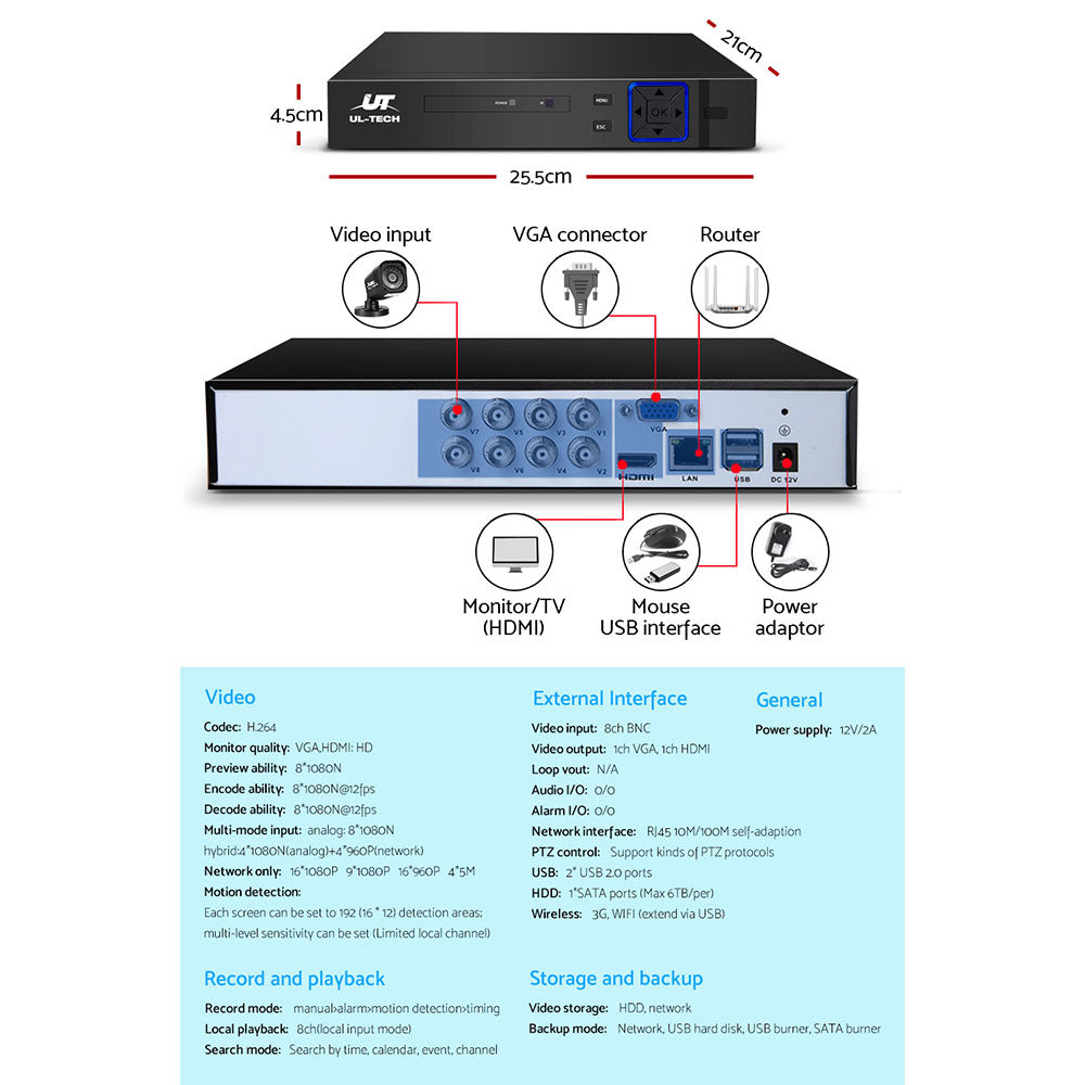 UL-tech CCTV Camera Home Security System 8CH DVR 1080P Cameras Outdoor Day Night freeshipping - Awezingly