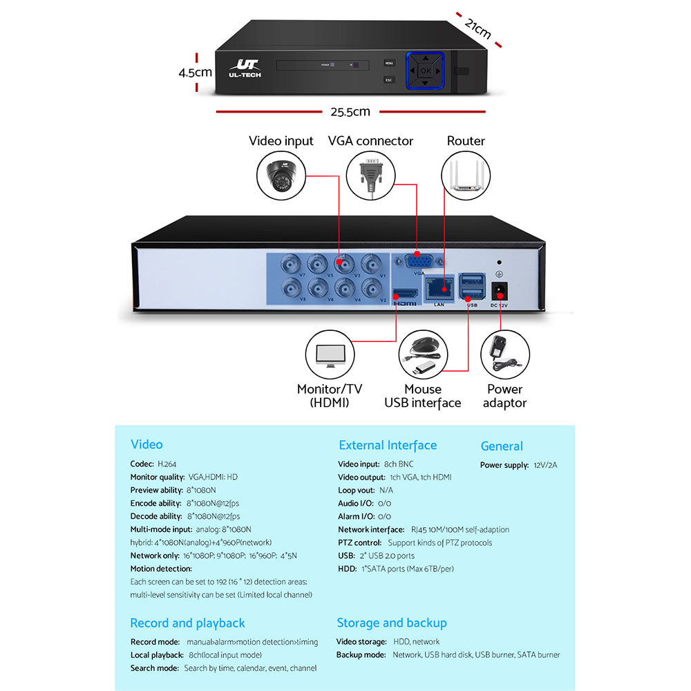 UL-tech CCTV Camera Home Security System 8CH DVR 1080P IP 8 Dome Cameras Long Range freeshipping - Awezingly