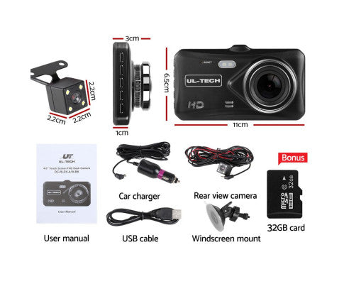 UL Tech 4 Inch Dual Camera Dash Camera - Black freeshipping - Awezingly