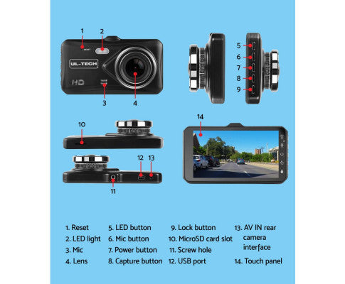 UL Tech 4 Inch Dual Camera Dash Camera - Black freeshipping - Awezingly