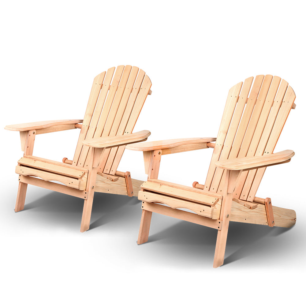 Gardeon Patio Furniture Outdoor Chairs Beach Chair Wooden Adirondack Garden Lounge 2PC freeshipping - Awezingly