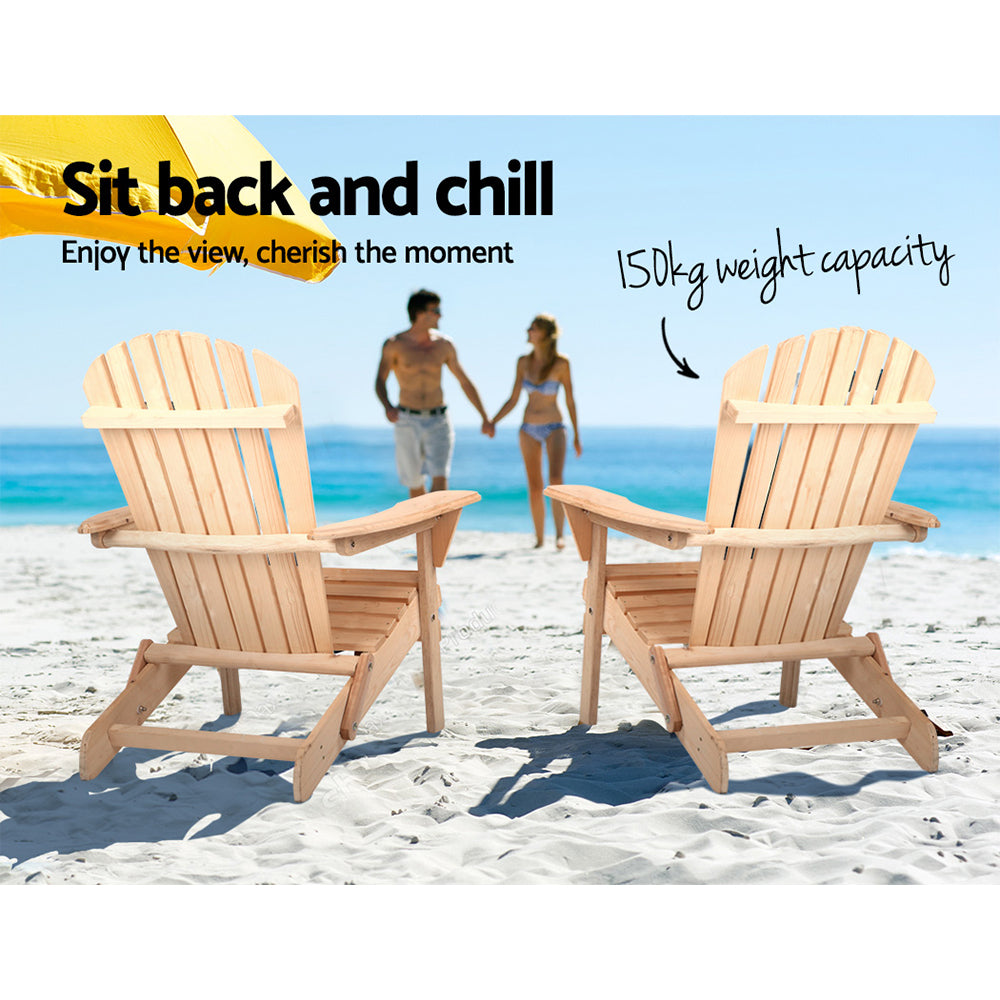 Gardeon Patio Furniture Outdoor Chairs Beach Chair Wooden Adirondack Garden Lounge 2PC freeshipping - Awezingly