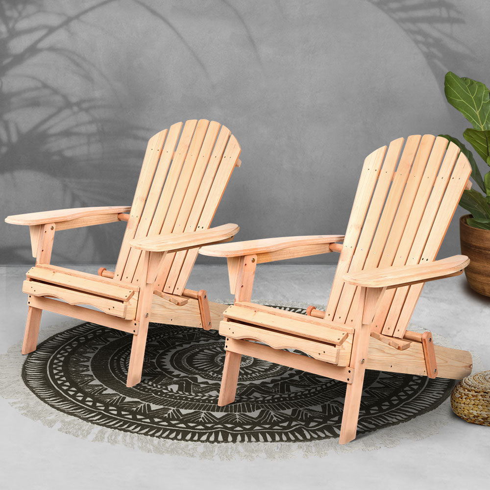 Gardeon Patio Furniture Outdoor Chairs Beach Chair Wooden Adirondack Garden Lounge 2PC freeshipping - Awezingly