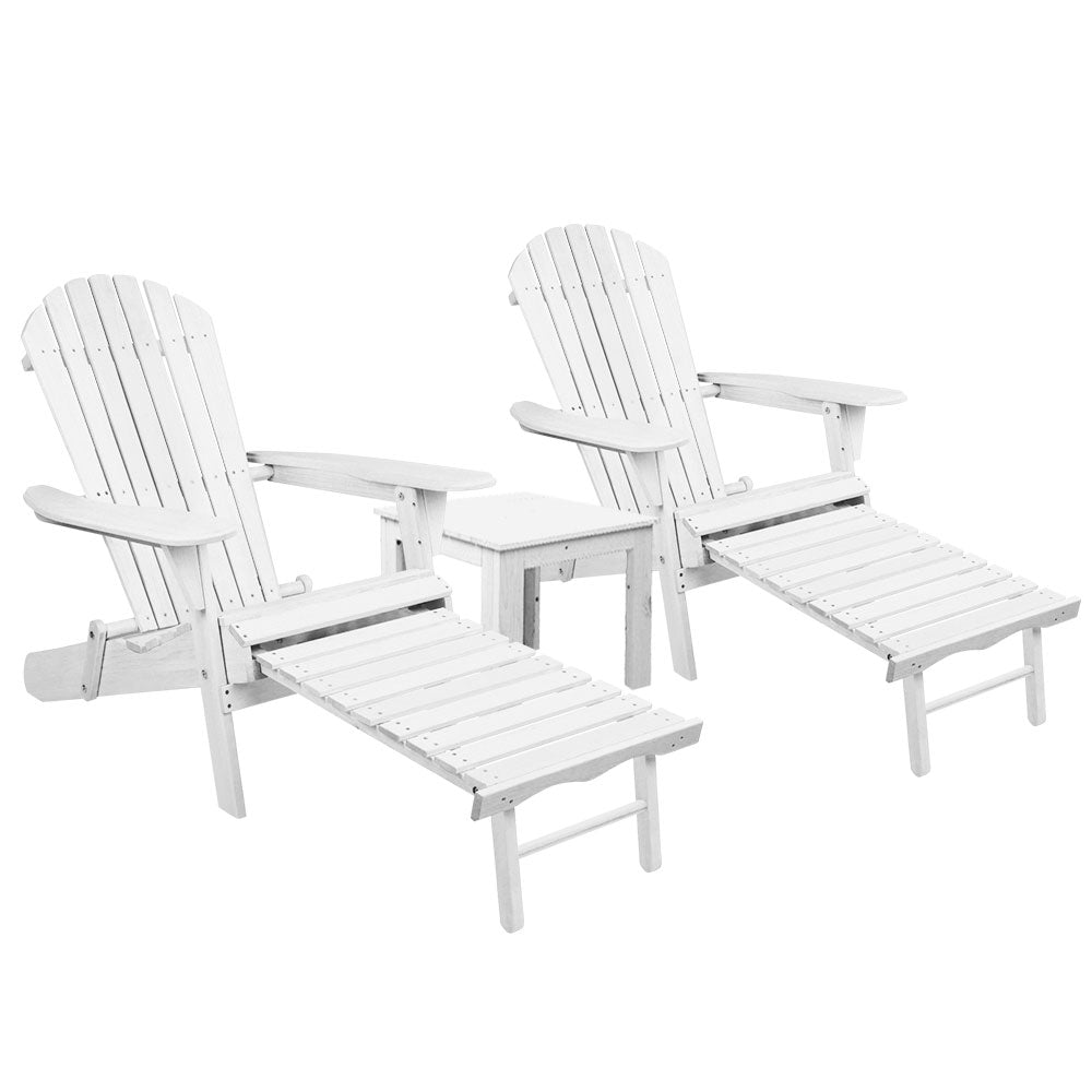 Gardeon 3 Piece Outdoor Adirondack Lounge Beach Chair Set - White freeshipping - Awezingly