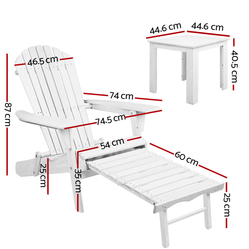 Gardeon 3 Piece Outdoor Adirondack Lounge Beach Chair Set - White freeshipping - Awezingly