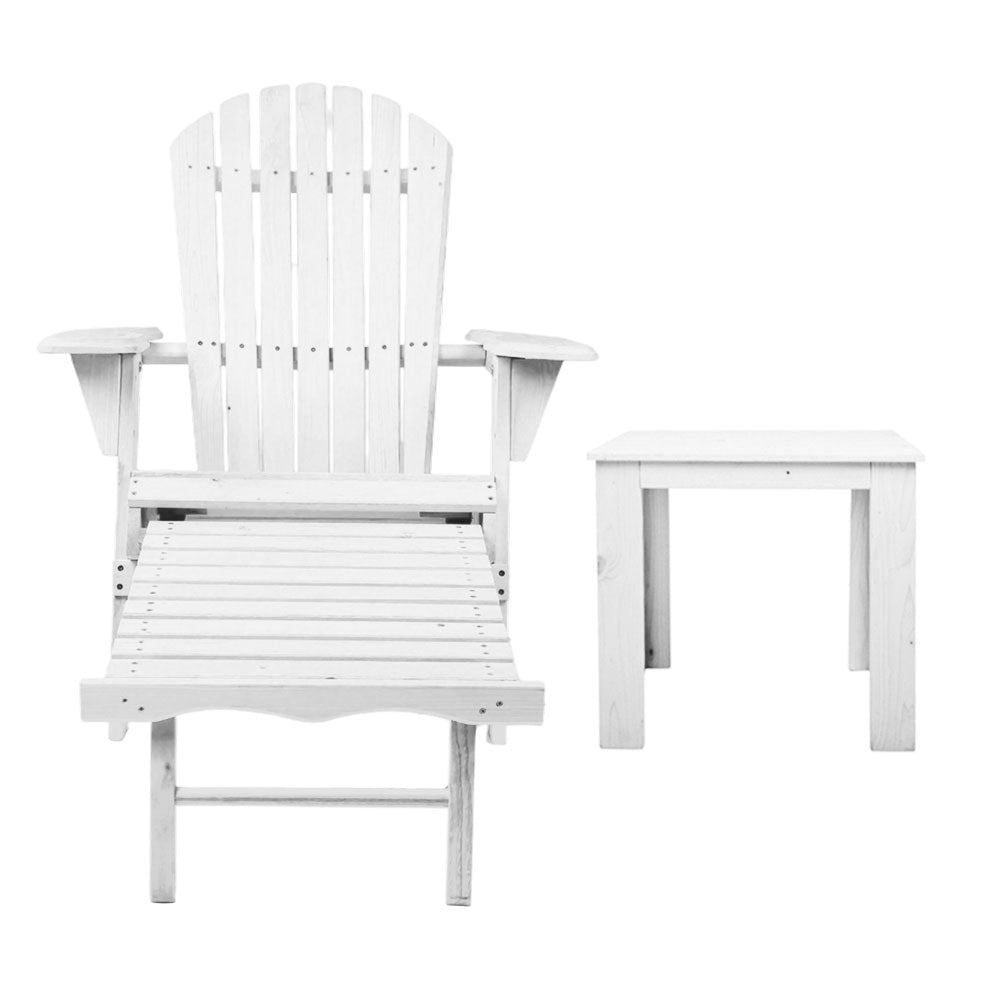 Gardeon 3 Piece Outdoor Adirondack Lounge Beach Chair Set - White freeshipping - Awezingly