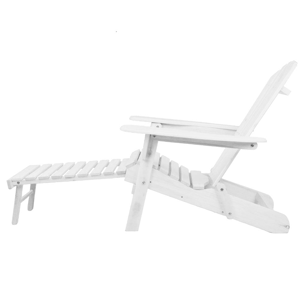 Gardeon 3 Piece Outdoor Adirondack Lounge Beach Chair Set - White freeshipping - Awezingly