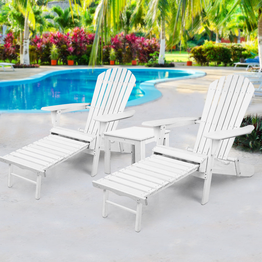 Gardeon 3 Piece Outdoor Adirondack Lounge Beach Chair Set - White freeshipping - Awezingly