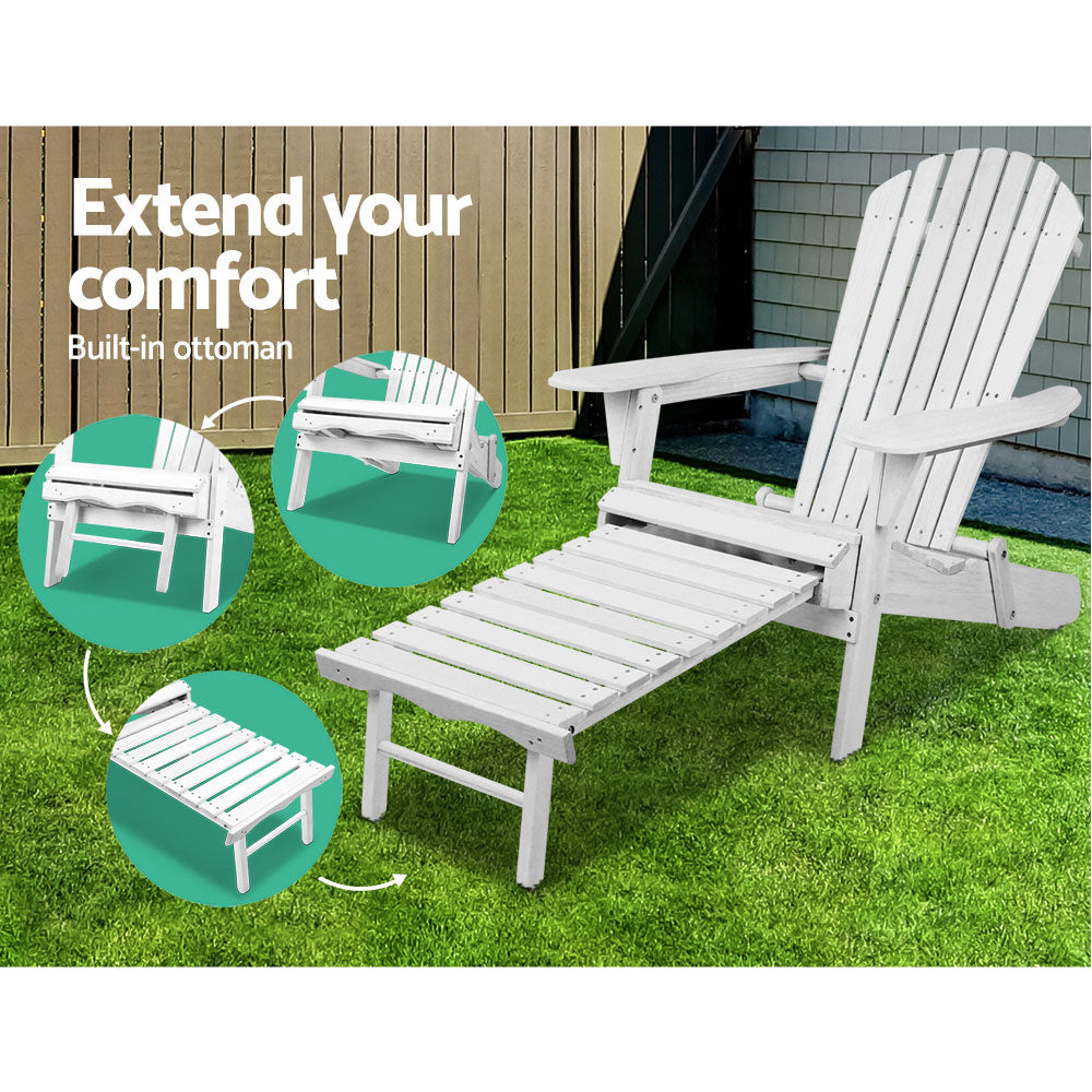 Gardeon 3 Piece Outdoor Adirondack Lounge Beach Chair Set - White freeshipping - Awezingly