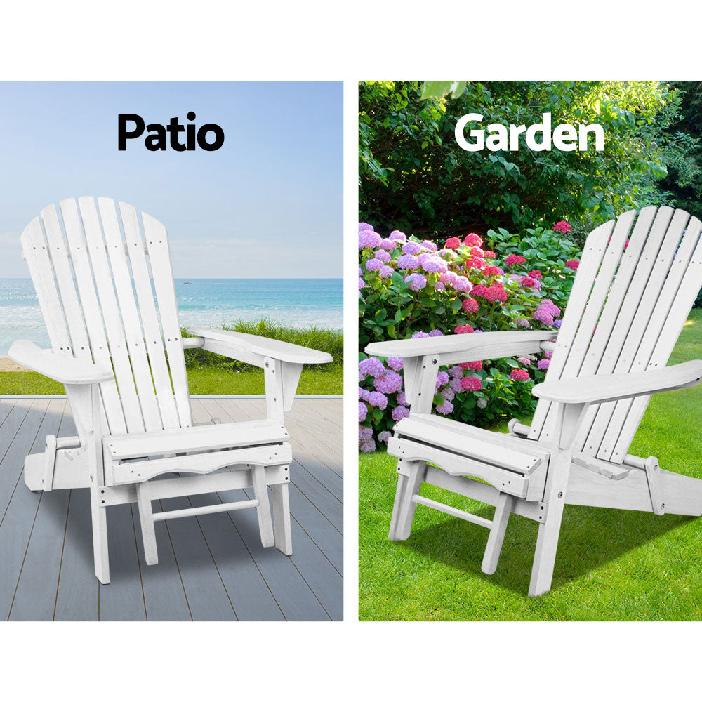 Gardeon 3 Piece Outdoor Adirondack Lounge Beach Chair Set - White freeshipping - Awezingly