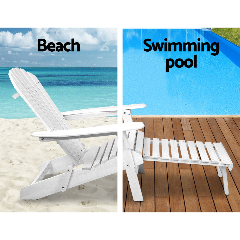 Gardeon 3 Piece Outdoor Adirondack Lounge Beach Chair Set - White freeshipping - Awezingly