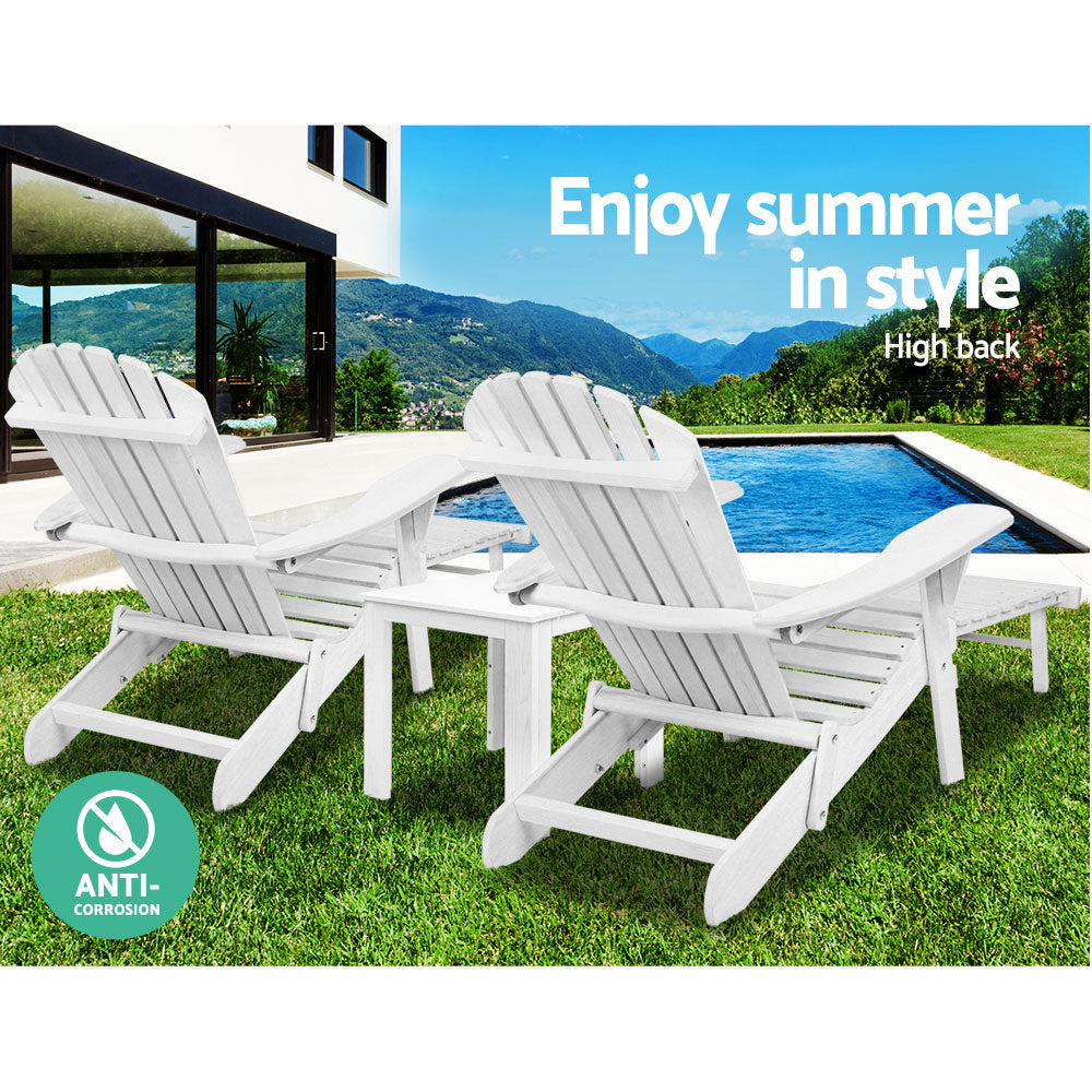 Gardeon 3 Piece Outdoor Adirondack Lounge Beach Chair Set - White freeshipping - Awezingly