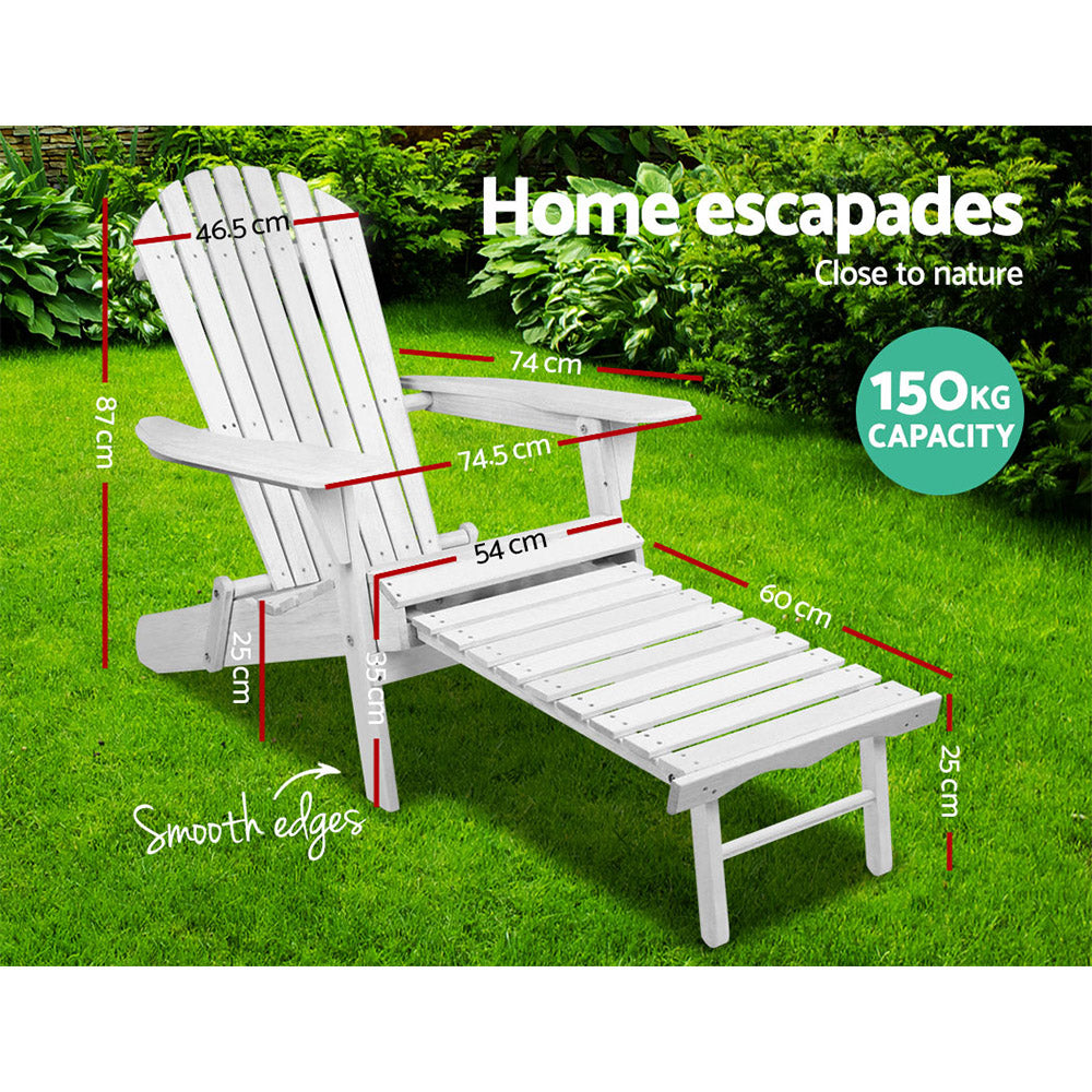 Gardeon Adirondack Beach Chair with Ottoman - White freeshipping - Awezingly