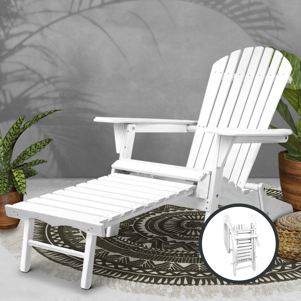 Gardeon Adirondack Beach Chair with Ottoman - White freeshipping - Awezingly