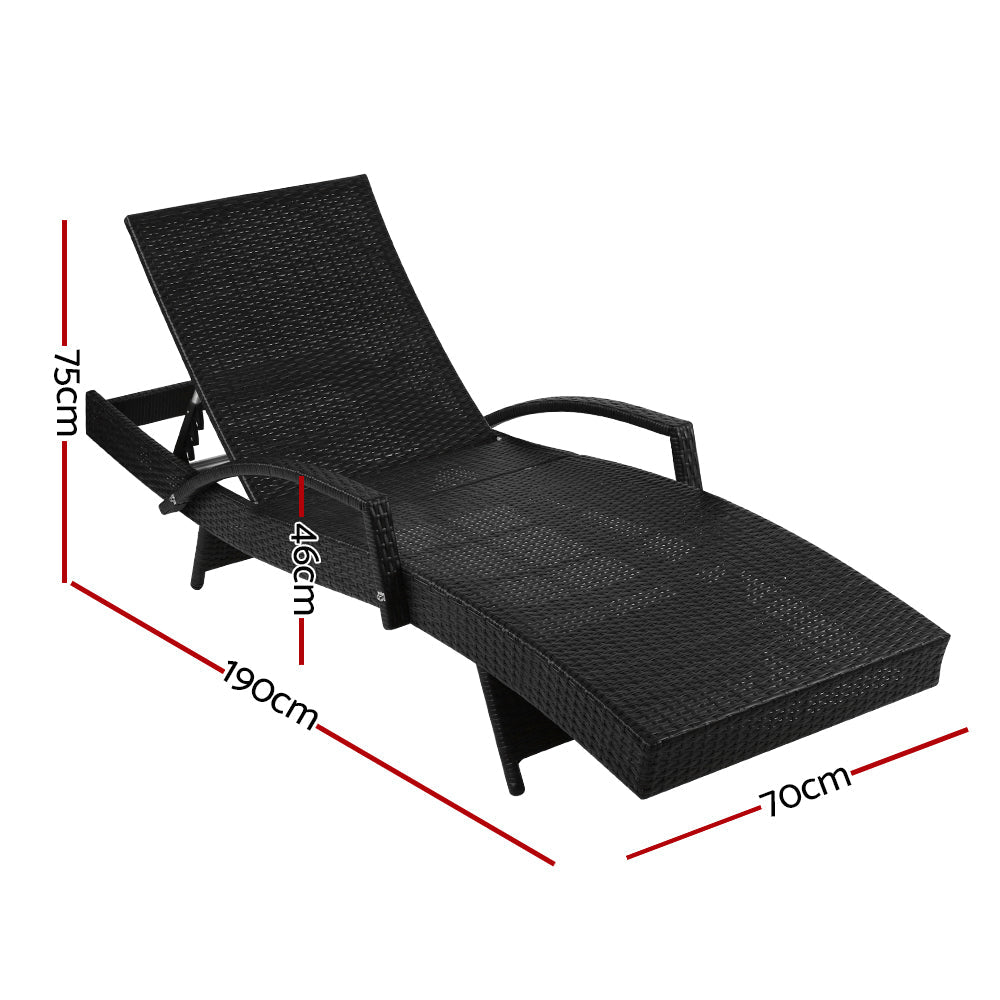 Gardeon Outdoor Sun Lounge Chair with Cushion - Black freeshipping - Awezingly