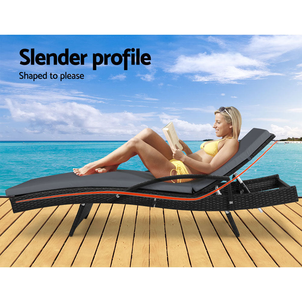 Gardeon Outdoor Sun Lounge Chair with Cushion - Black freeshipping - Awezingly