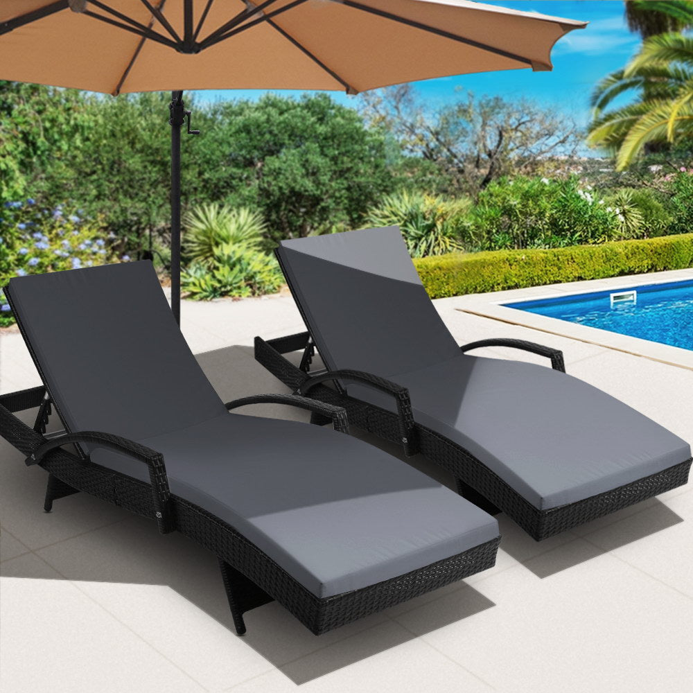 Gardeon Outdoor Sun Lounge Chair with Cushion - Black freeshipping - Awezingly