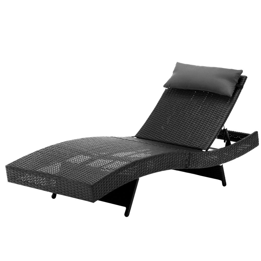 Gardeon Outdoor Wicker Sun Lounge - Black freeshipping - Awezingly