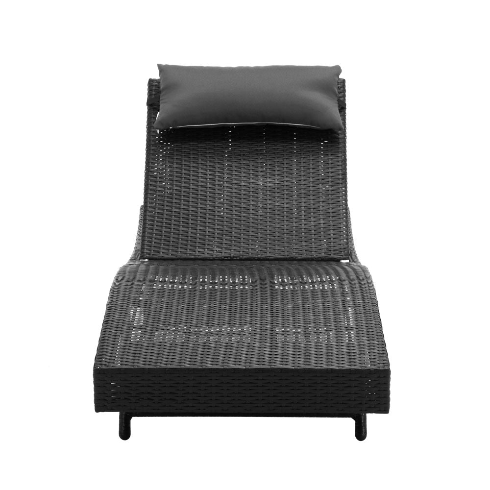 Gardeon Outdoor Wicker Sun Lounge - Black freeshipping - Awezingly