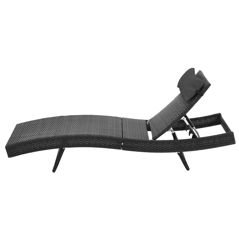 Gardeon Outdoor Wicker Sun Lounge - Black freeshipping - Awezingly