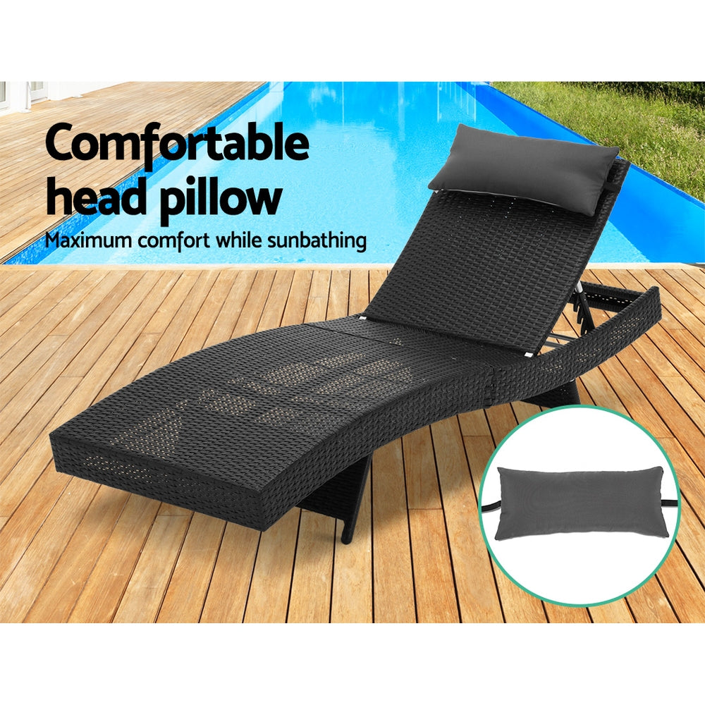 Gardeon Outdoor Wicker Sun Lounge - Black freeshipping - Awezingly