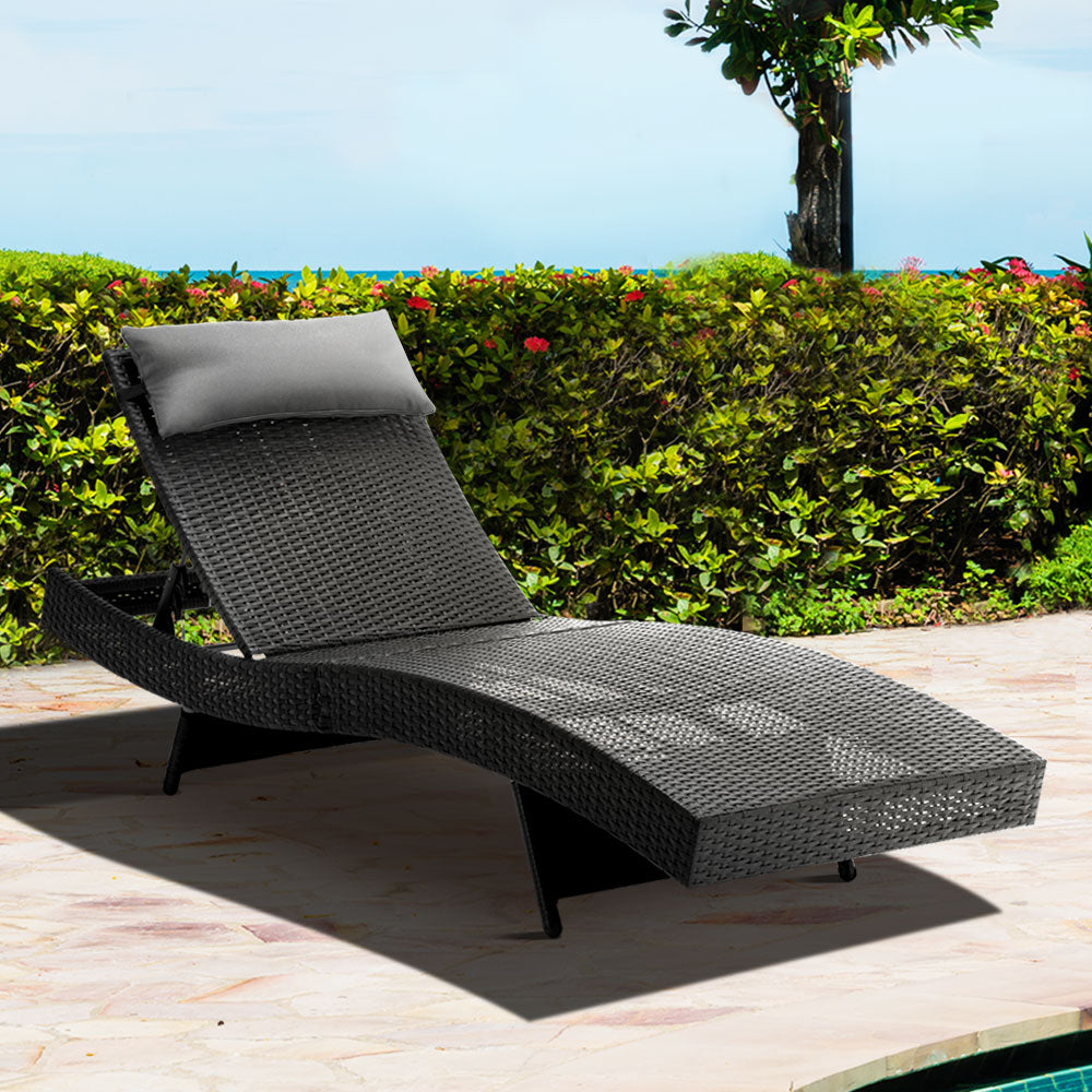 Gardeon Outdoor Wicker Sun Lounge - Black freeshipping - Awezingly