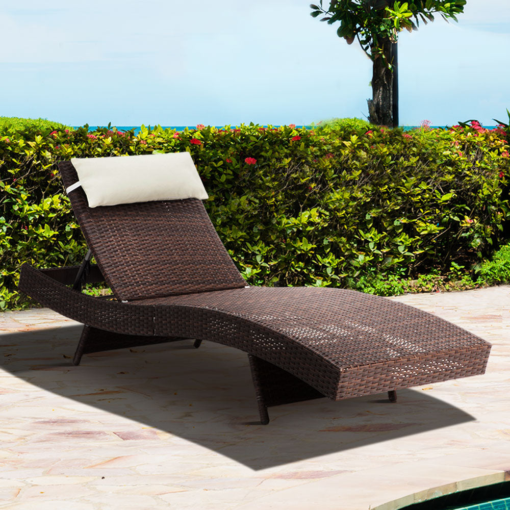 Gardeon Outdoor Wicker Sun Lounge - Brown freeshipping - Awezingly