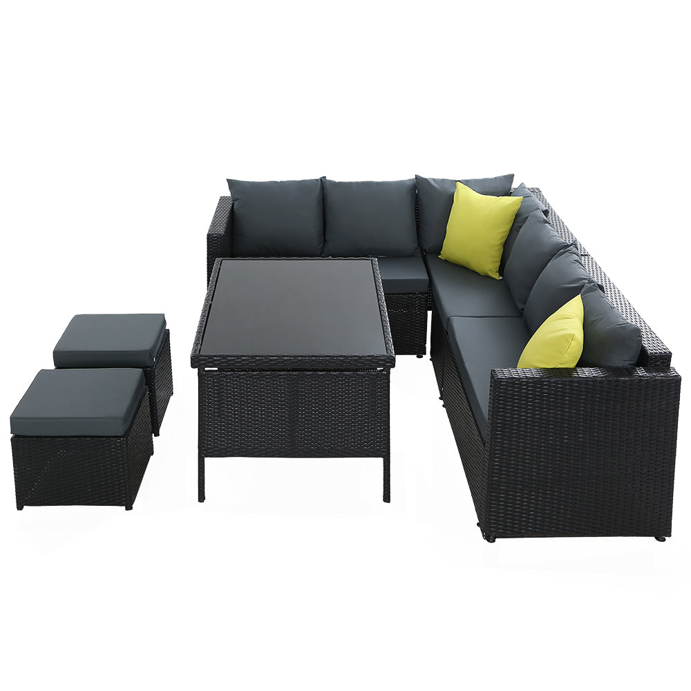 Gardeon Outdoor Furniture Patio Set Dining Sofa Table Chair Lounge Wicker Garden Black