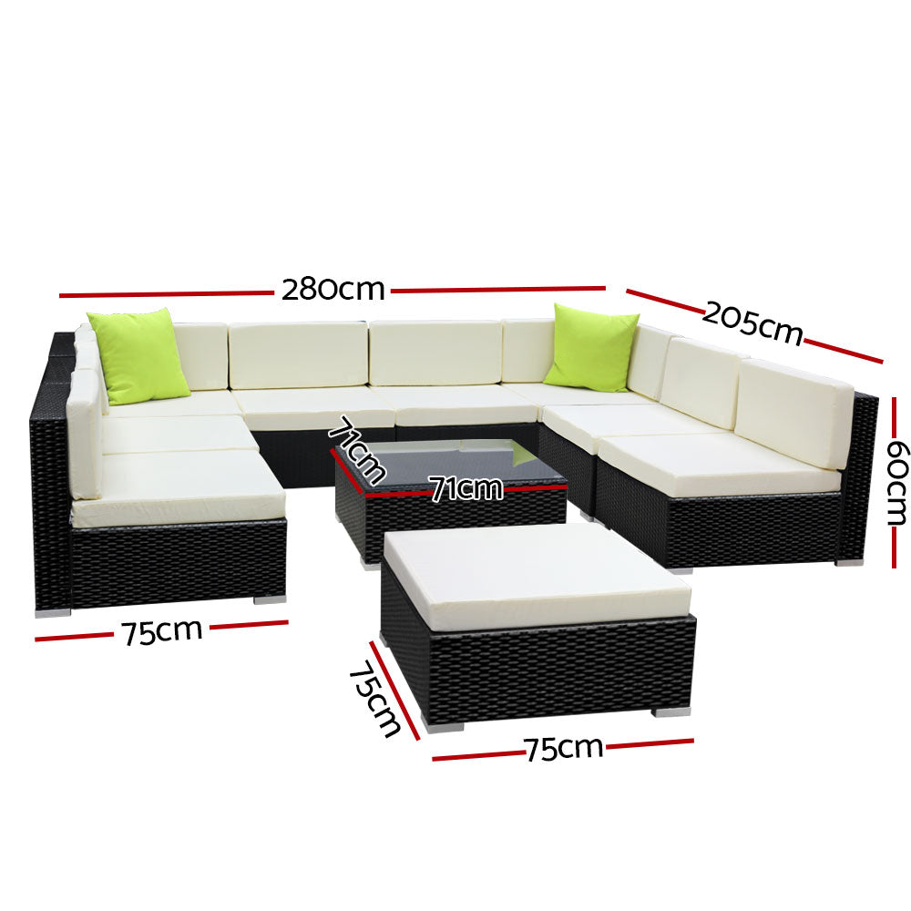 Gardeon 10PC Sofa Set with Storage Cover Outdoor Furniture Wicker freeshipping - Awezingly