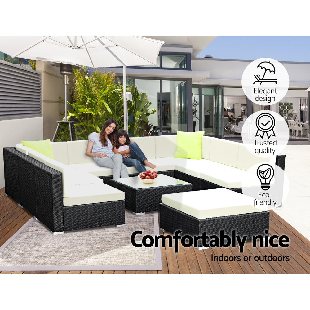 Gardeon 10PC Sofa Set with Storage Cover Outdoor Furniture Wicker freeshipping - Awezingly