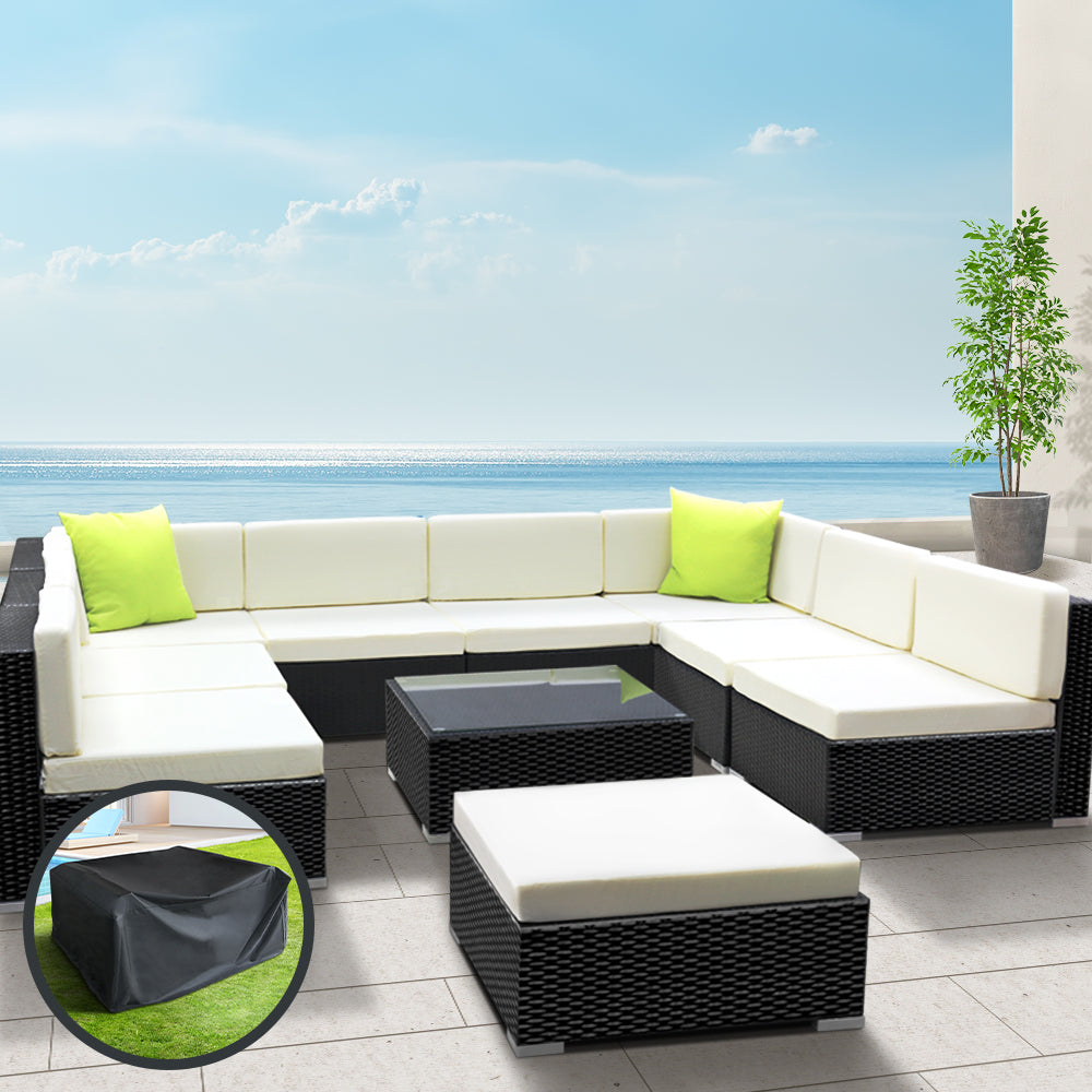 Gardeon 10PC Sofa Set with Storage Cover Outdoor Furniture Wicker freeshipping - Awezingly