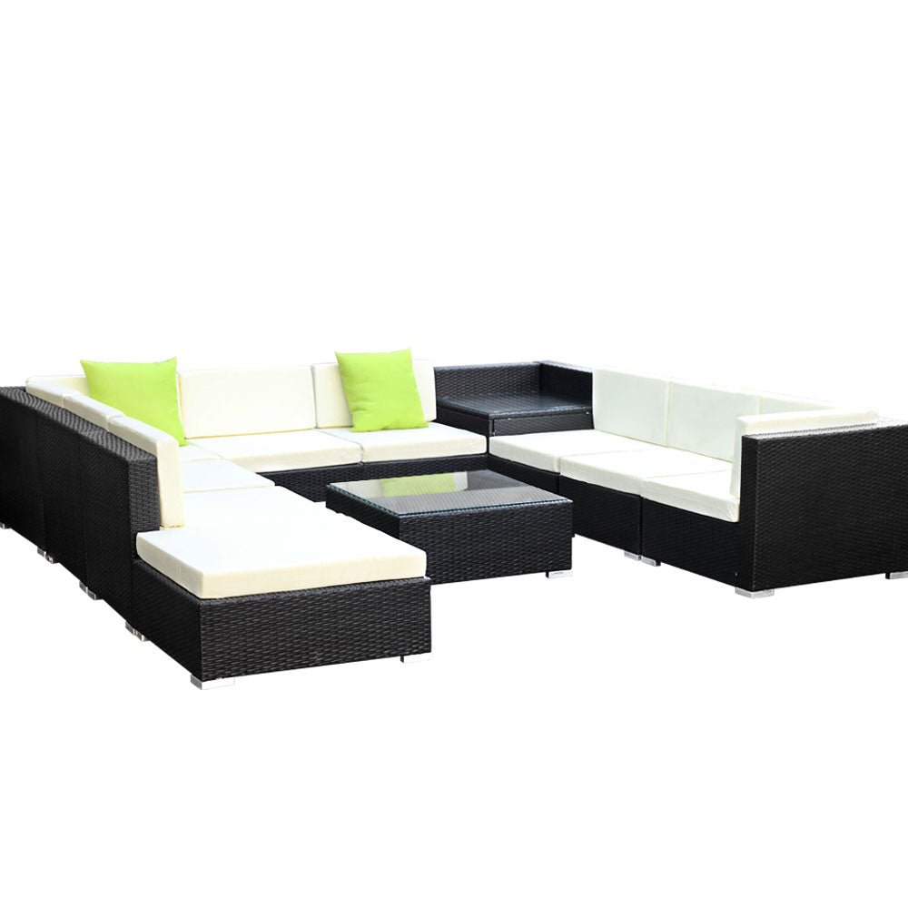 Gardeon 11PC Sofa Set with Storage Cover Outdoor Furniture Wicker freeshipping - Awezingly