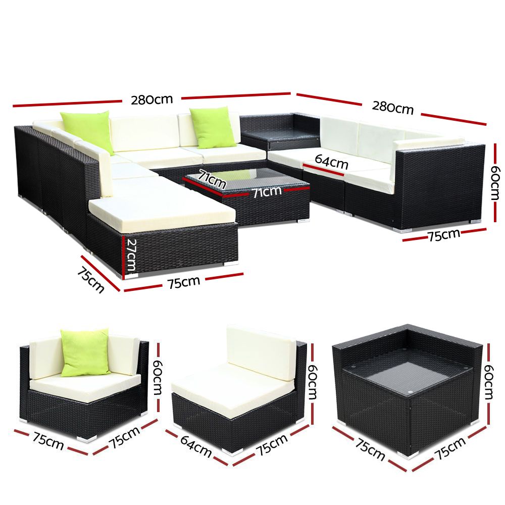 Gardeon 11PC Sofa Set with Storage Cover Outdoor Furniture Wicker freeshipping - Awezingly