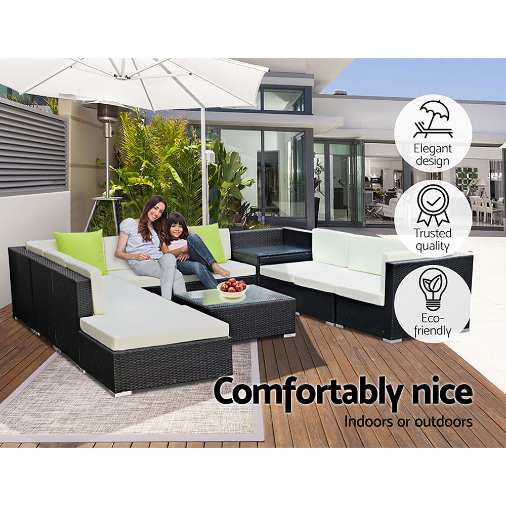 Gardeon 11PC Sofa Set with Storage Cover Outdoor Furniture Wicker freeshipping - Awezingly